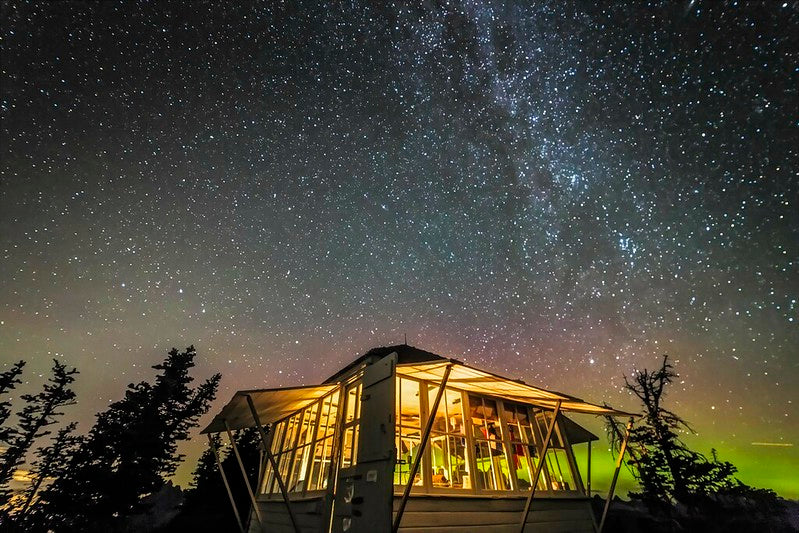 Winchester Mountain Lookout and Milky Way with Aurora Glow
