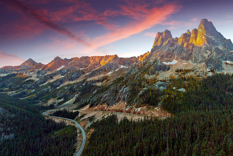 Liberty Bell and the North Cascades Highway at Sunrise