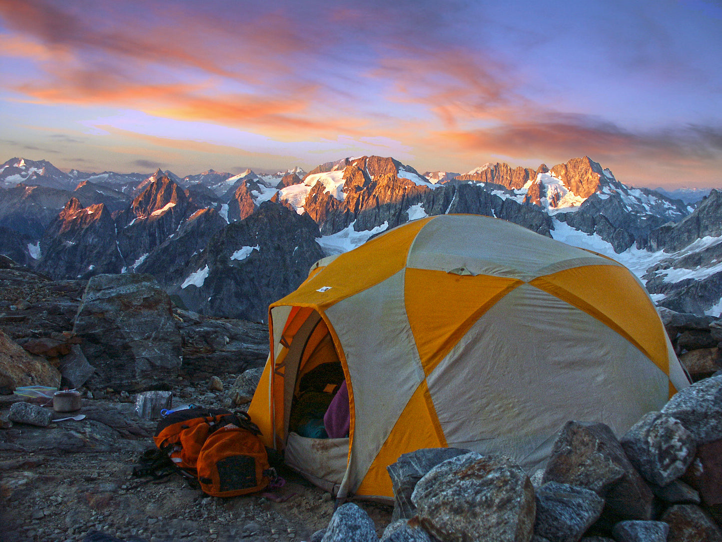 Early Morning Light at Sahale Glacier Camp, North Cascades National Park