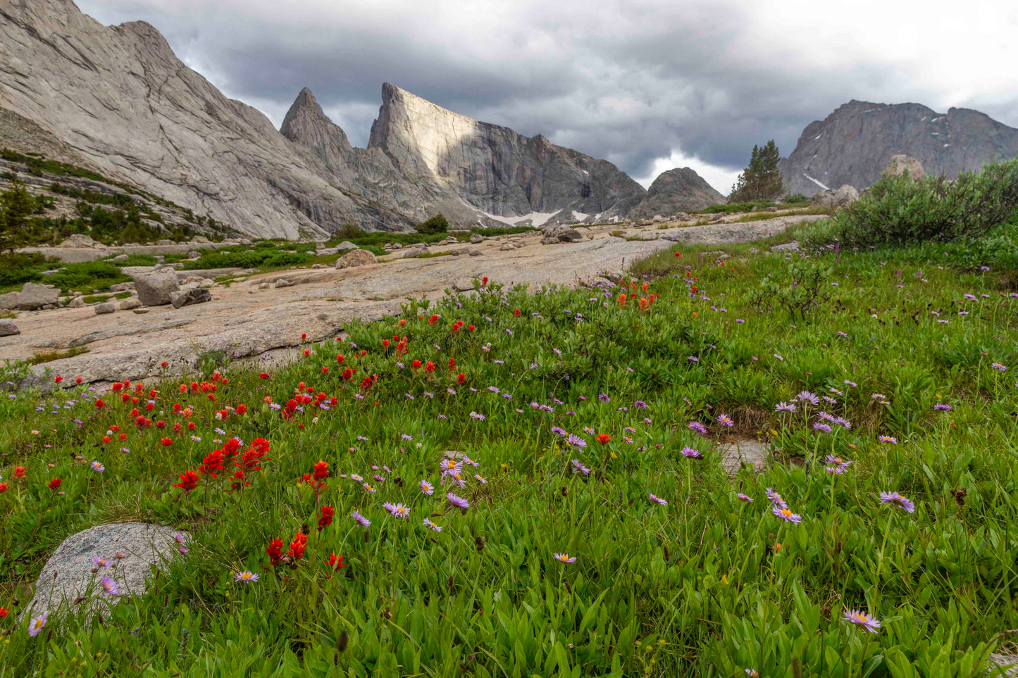 Steeple Peak and Lost Temple Spire from the trail to Deep Lake, Wind River Range