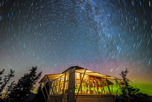 Winchester Fire Lookout with Star Trails and Aurora Glow