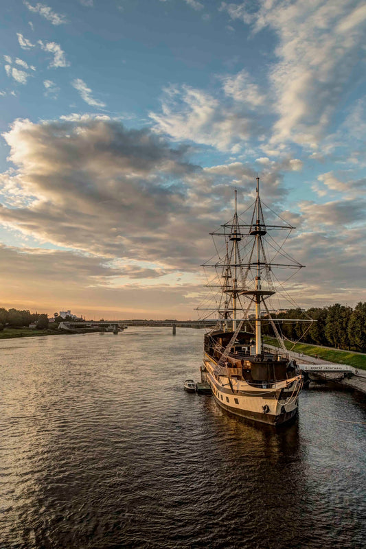 Novgorod and Ship on Volkhov River, Russia