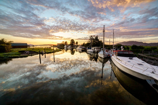 Samish River Boats at Sunset