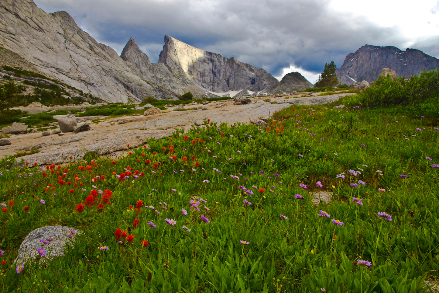Steeple Peak and Lost Temple Spire from the trail to Deep Lake, Wind River Range, Wyoming
